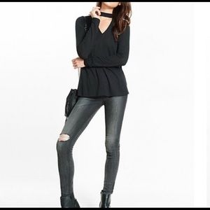 Express Black long sleeved keyhole top
